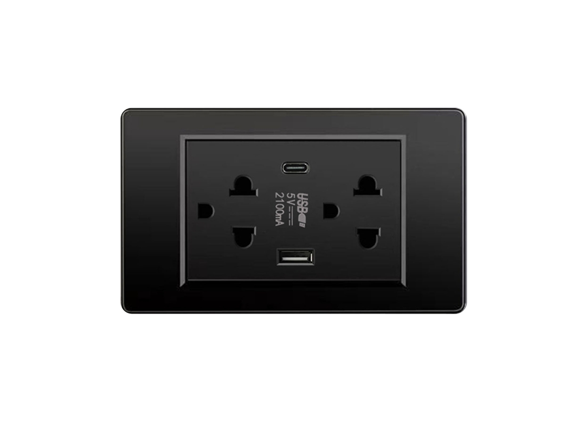 Laxiscreed Tomada De 6 Furos Com Portas Usb E Type-c, Estilo Tailandês, Preto, Design Compacto E Funcional
