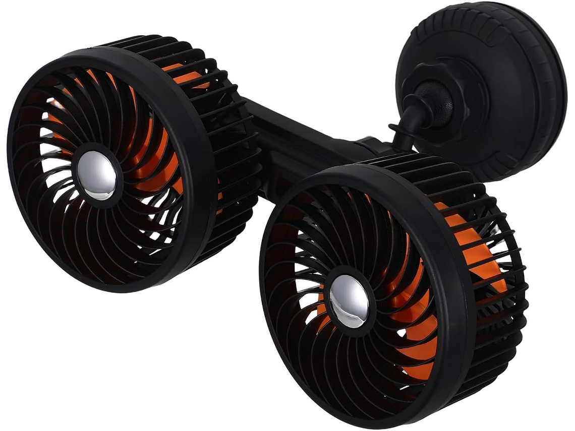 Ventilador De Carro Recarregável Com Duas Cabeças, Rotação De 360°, Funcionamento Silencioso, Ideal Para Camping E