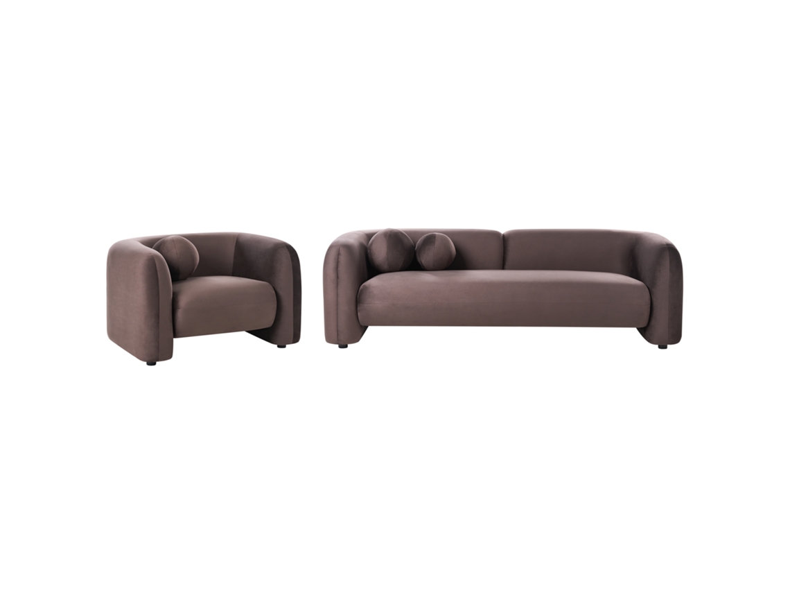 Conjunto De Salón De 4 Plazas Beliani Leiren De Terciopelo Marrón 224x87x68