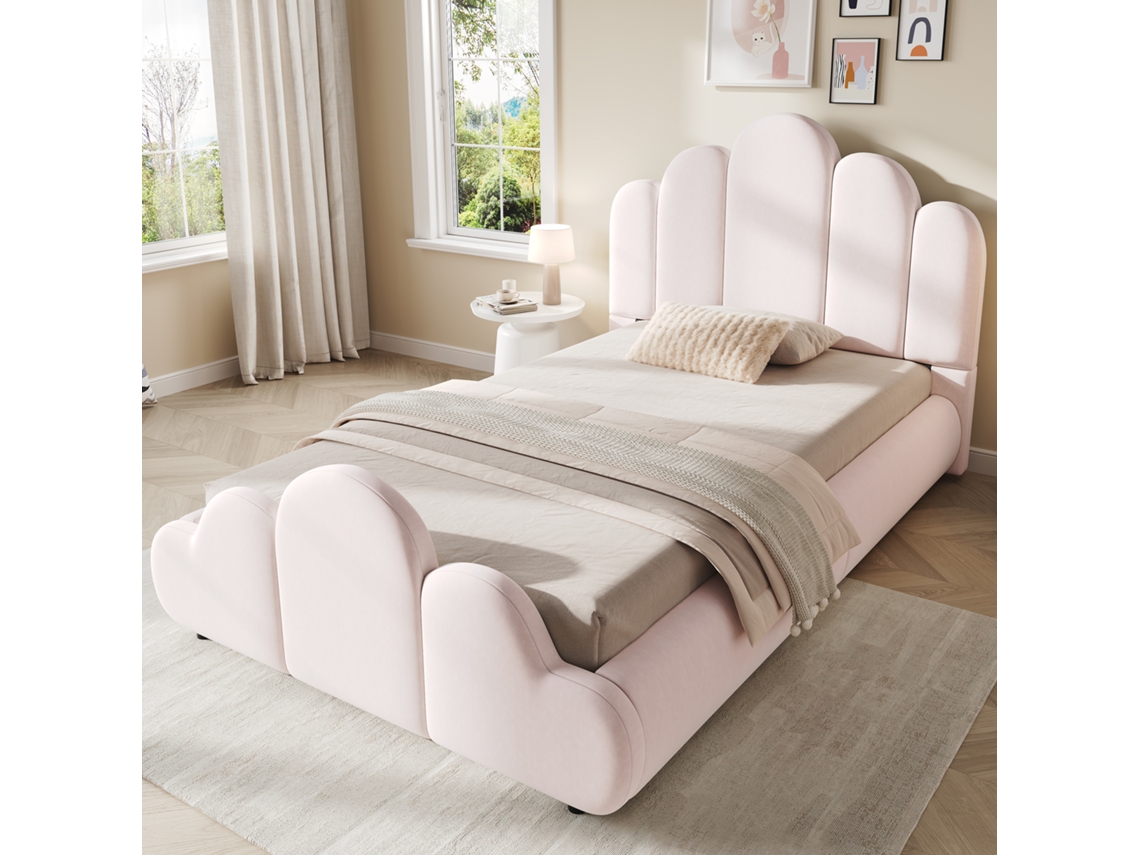 Cama Estofada Veludo Rosa 106x216 Cm