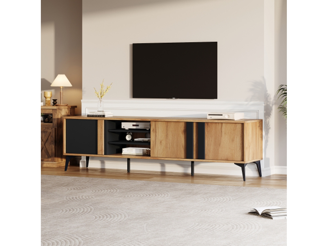 Móvel Rústico Castanho BTFORUS para TV 180 cm, Painel TV com Porta Aberta e Nicho para Televisores Até 80 Polegadas