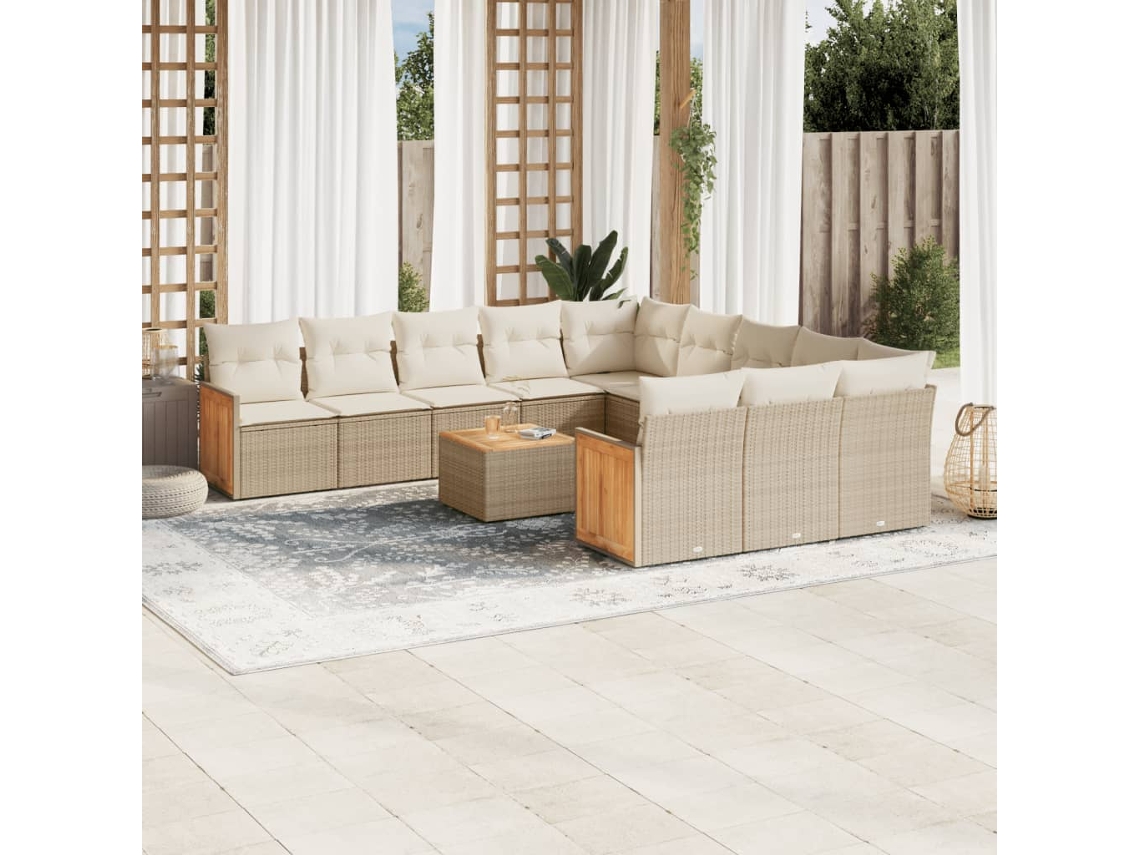 Vidaxl 12 Pcs Conjunto De Sofás P/ Jardim Com Almofadões Vime Pe Bege