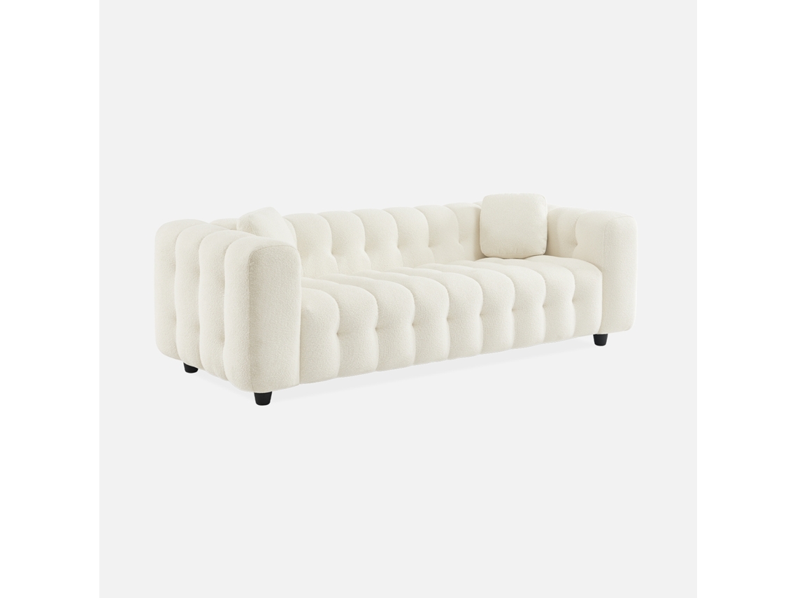 Sofá Em Tecido Bouclé, 3 Lugares, Creme