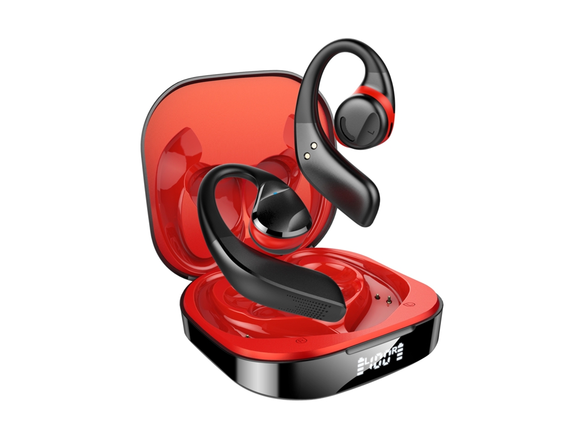 Fones Abertos Sem Fio Bluetooth Air Line Bone Sound JIAPEI com Gancho Orelha, Condução Óssea, Vermelho