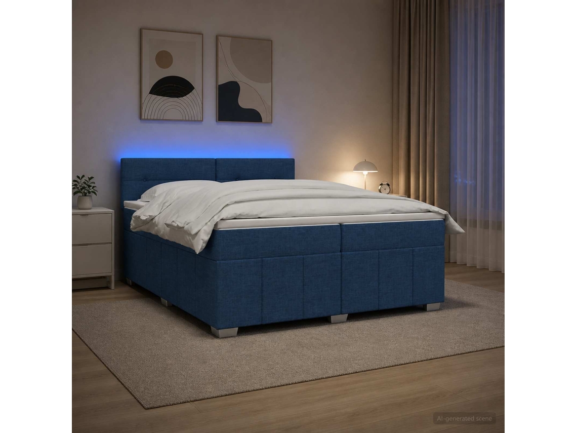 Vidaxl Cama Box Spring Com Colchão Azul 200 X 200 Cm Tecido