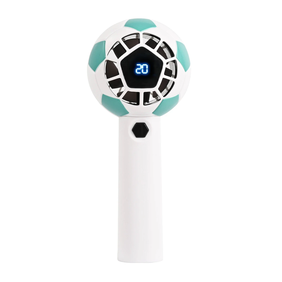 (verde) Ventilador Portátil Em Formato De Bola De Futebol Com Tela Digital, 5 Velocidades Ajustáveis E Carregamento Usb.