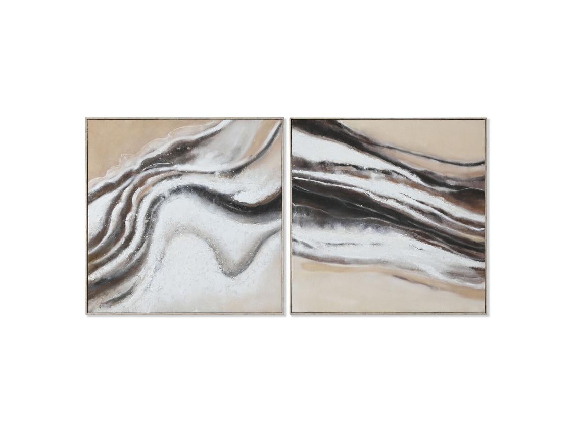 Pintura HOME ESPRIT Branco Bege Abstrato Moderno 102 x 3,2 x 102 cm (2 Unidades)