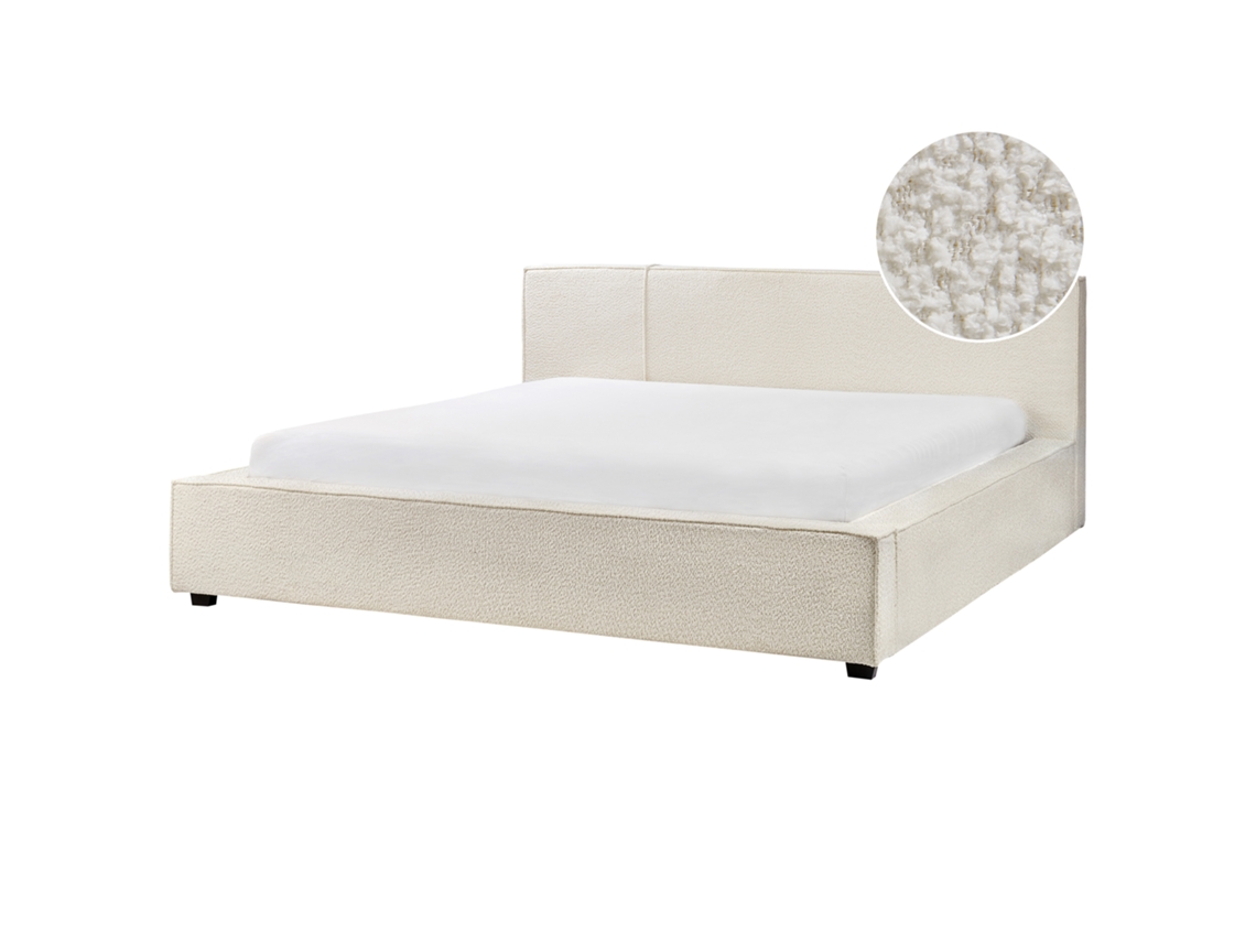 Cama Beliani Mirande De Bouclé Blanco 209x231x90