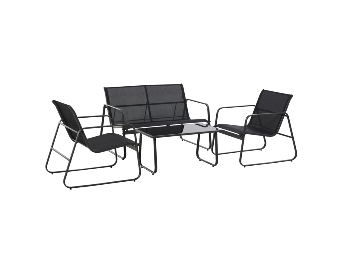 Conjunto Lounge, Cor Preto, Em Vidro, Com Sofá, 2 Poltronas, Mesa