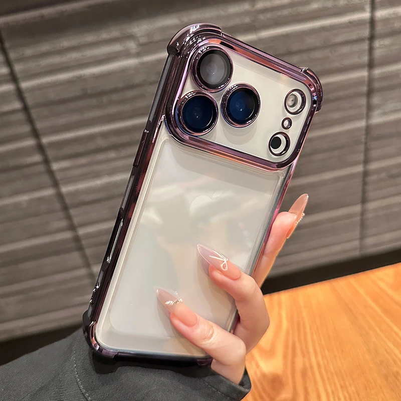 Capa Transparente Eletroplaqueada À Prova De Choque Para Celular (roxa 16promax) Com Estrutura Resistente A Quedas.