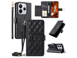 Capa De Couro Transversal Com Fivela De Anel E Suporte Tipo Carteira Para Xiaomi Redmi Note 14 4g (163,25 Mm) Preta