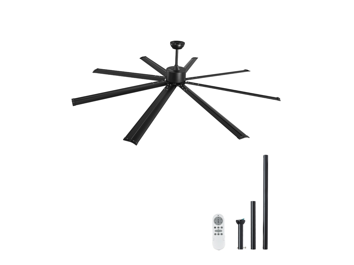 Ventilador De Teto De Alumínio Succebuy 214 Cm Com Controle Remoto Motor Dc Preto