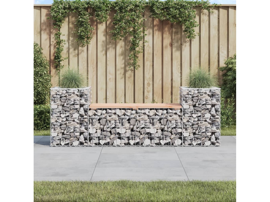 Vidaxl Banco Jardim Design Gabião 183x41x60,5cm Madeira Douglas Maciça