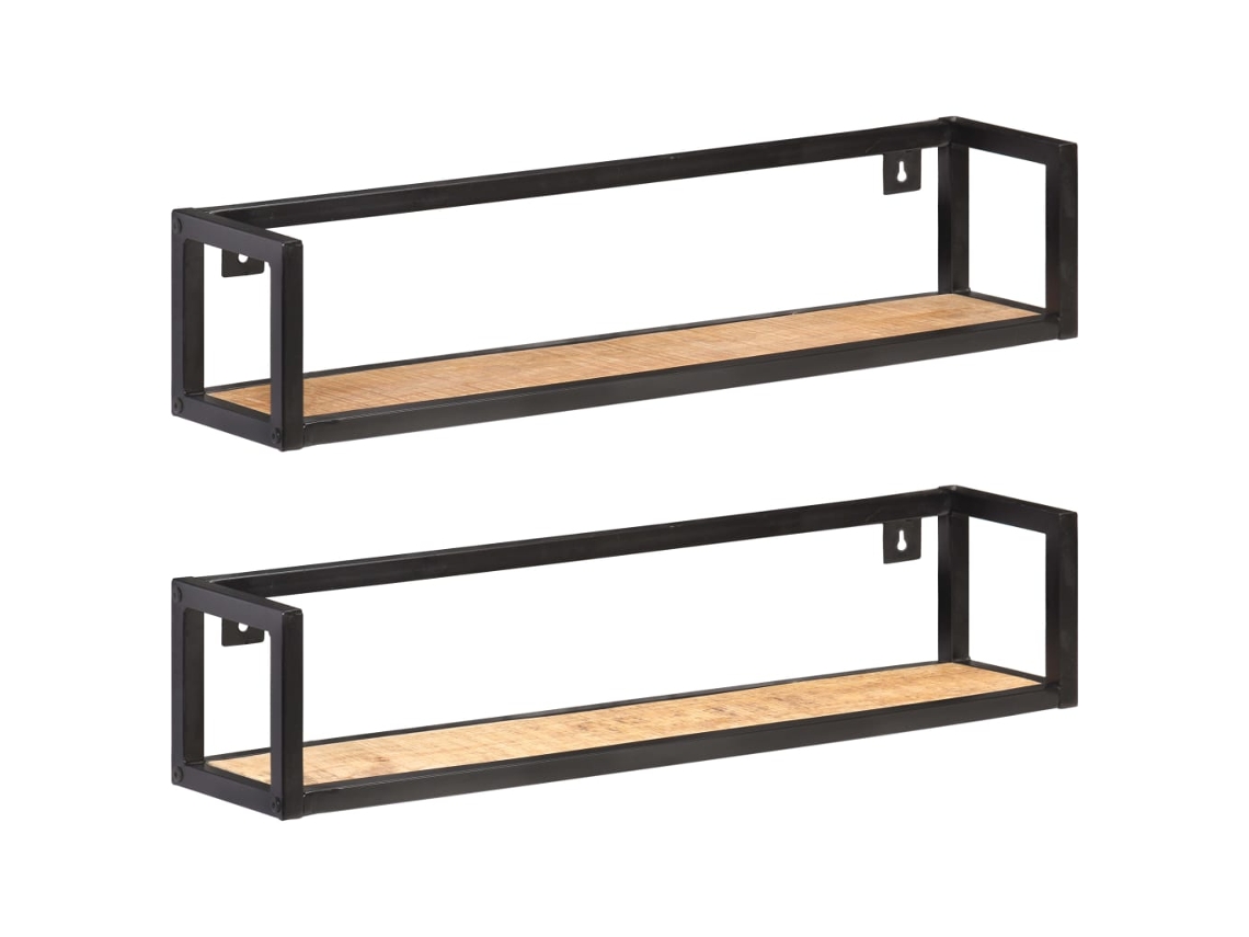 Vidaxl Prateleiras De Parede 2 Pcs 80 Cm Madeira De Mangueira Áspera