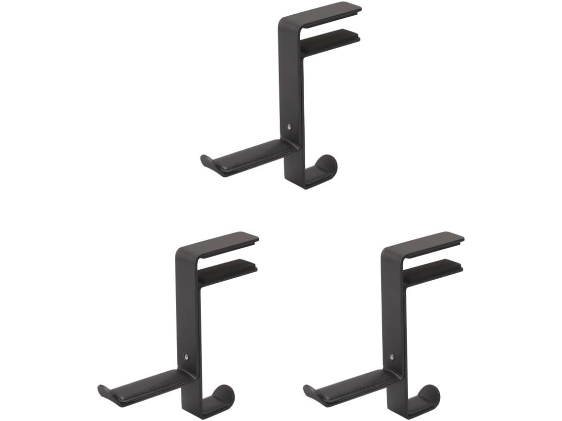 Conjunto De 3 Suportes Para Fones Ouvido Com Gancho Inteligente Uso Embaixo Da Mesa E Extremidade Curva, Preto A