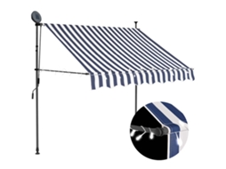 Vidaxl Toldo Retrátil Manual Com Led 150 Cm Azul E Branco