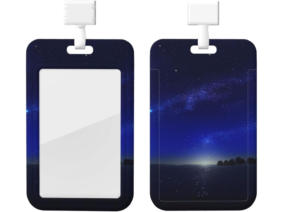 Porta Crachá Com Estampa De Céu Estrelado E Cordão, Capa Protetora De Plástico Impermeável Crachás, Ideal