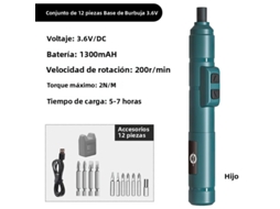 (conjunto Verde De 12 Peças) Mini Parafusadeira Elétrica Sem Fio, Recarregável Via Usb, 3,6 V, 200 Rpm, Bateria Inclusa.