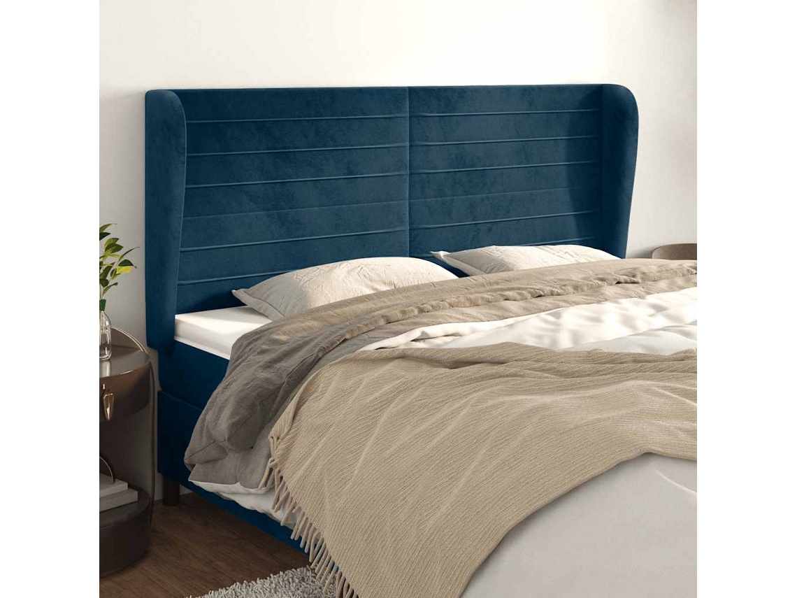Vidaxl Cabeceira Cama C/ Abas Veludo 183x23x118/128 Cm Azul-escuro