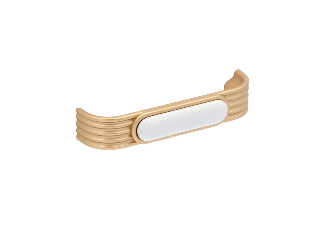 Puxador para Móveis em Zamac e Porcelana com 96 mm de distância central e acabamento Latão Alucover, conjunto de 6 HARDWAREXCHANGE