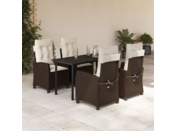 Vidaxl 5 Pcs Conjunto Jantar P/ Jardim C/ Almofadões Vime Pe Castanho