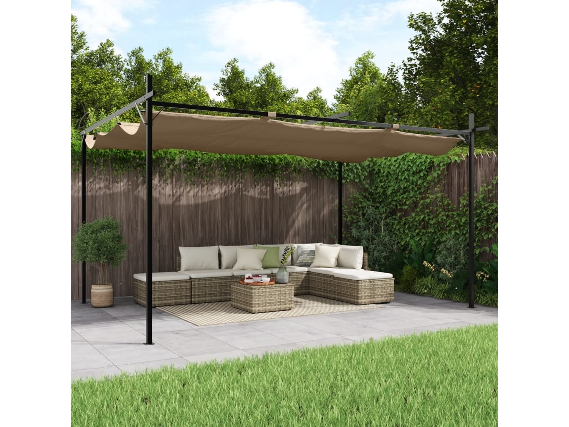Vidaxl Pérgola Com Toldo Retrátil 395x292x230 Cm Cor Cinza-acastanhado