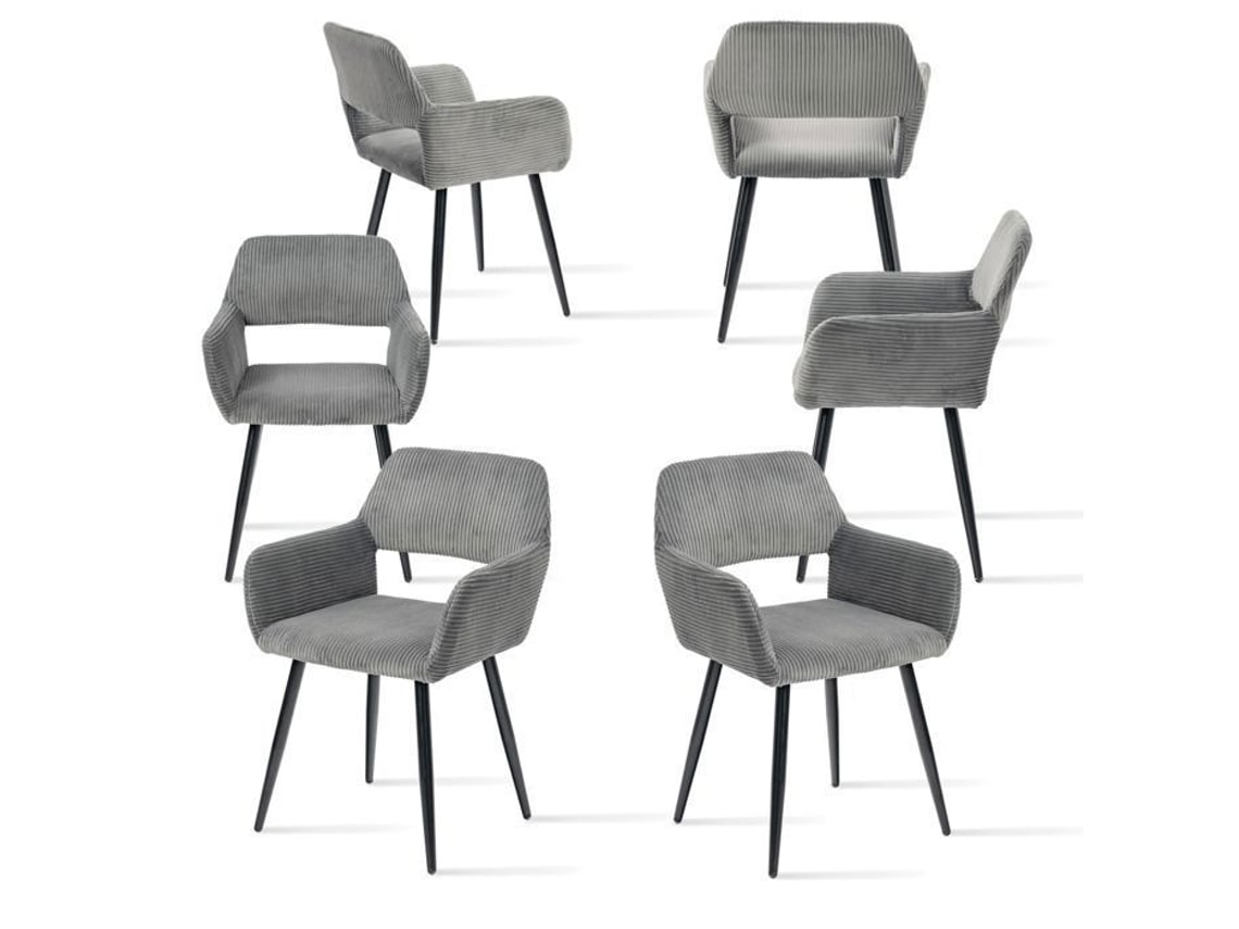 Conjunto De 6 Cadeiras De Jantar Escandinavas Com Braços Em Veludo Cotelê Cinza Cromwell Meubles Cosy