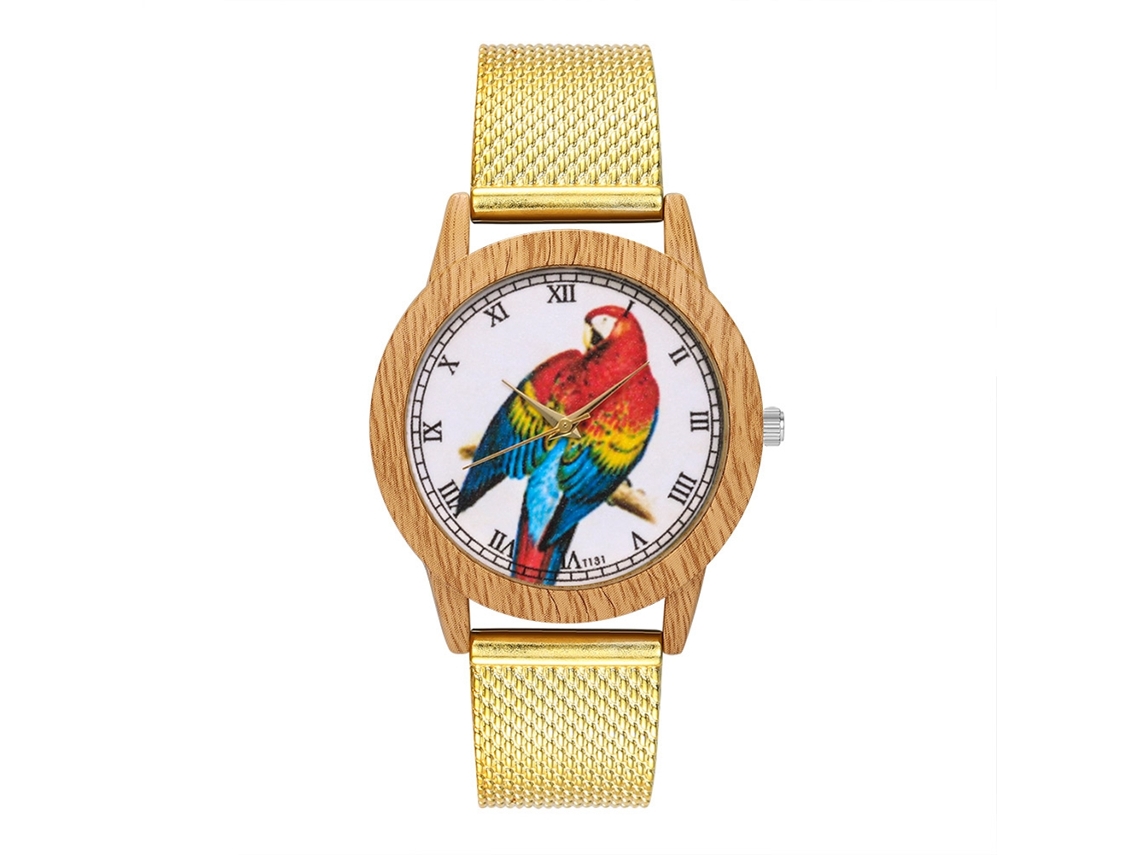Reloj Unisex Zhoulianfa Cuadro Redondo Correa Malla Oro Cuarzo Analógico