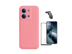 Kit Vidro Temperado Capa Silicone Líquido Suporte L Phonecare Para Xiaomi Poco C85 - Rosa