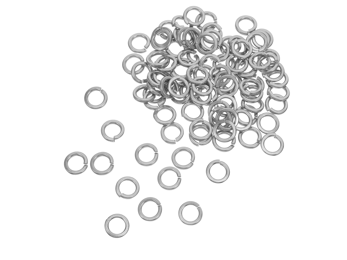 Conjunto De 100 Arruelas De Pressão Em Aço Inoxidável 304 Na Cor Prata.