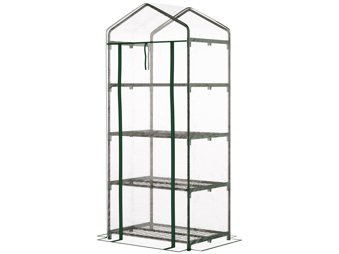 Estufa de jardim transparente com 4 prateleiras e cobertura de PVC em aço para cultivo de plantas e flores, 70x50x160cm
