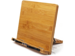 Suporte para livros de receitas Slowmoose, suporte ajustável de bambu para livros com compartimento e suporte lateral