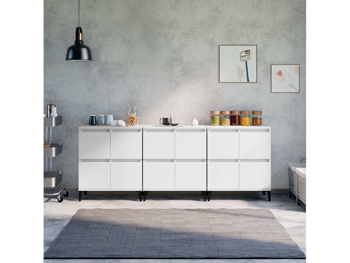 Vidaxl Aparadores 3 Pcs 60x35x70 Cm Derivados De Madeira Branco