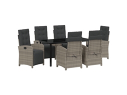 Conjunto 7 De Jantar De Jardim Com E Travesseiros Vidaxl Cinza De Poliéster Rattan