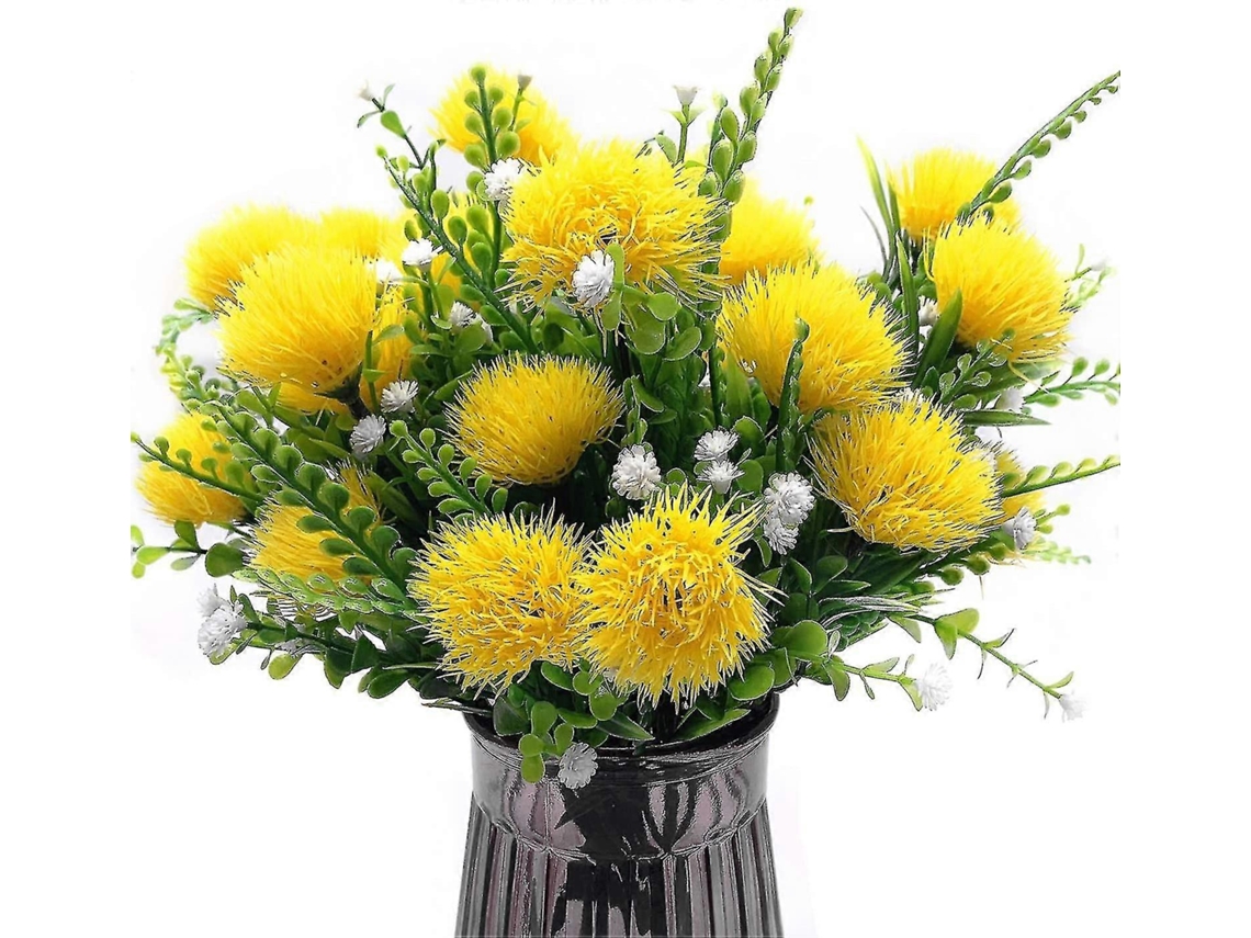Dentes de madeira artificiais, arbusto de flores artificiais e grama para casamento em ambientes internos e externos 4 peças Slowmoose