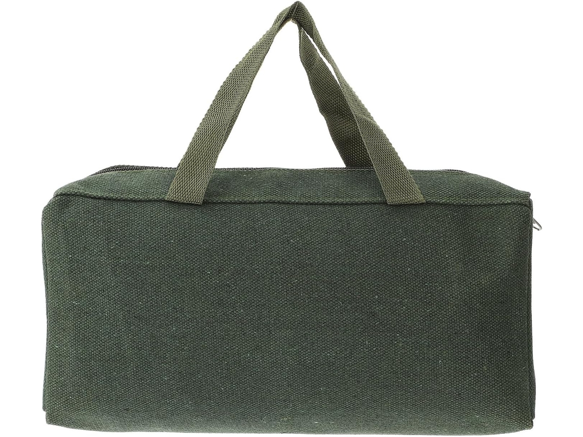 Bolsa Para Ferramentas De Eletricista Em Lona Verde Com Abertura Ampla Em Zíper.