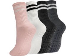 Meias de Ioga, 4 Pares, Femininas, Algodão, Antiderrapantes, para Pilates, Balé, Dança AQUAFORGE