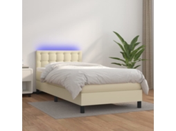 SYFAX™ Cama Box Spring C/ Colchão/led 90x200 Cm Couro Artificial Creme