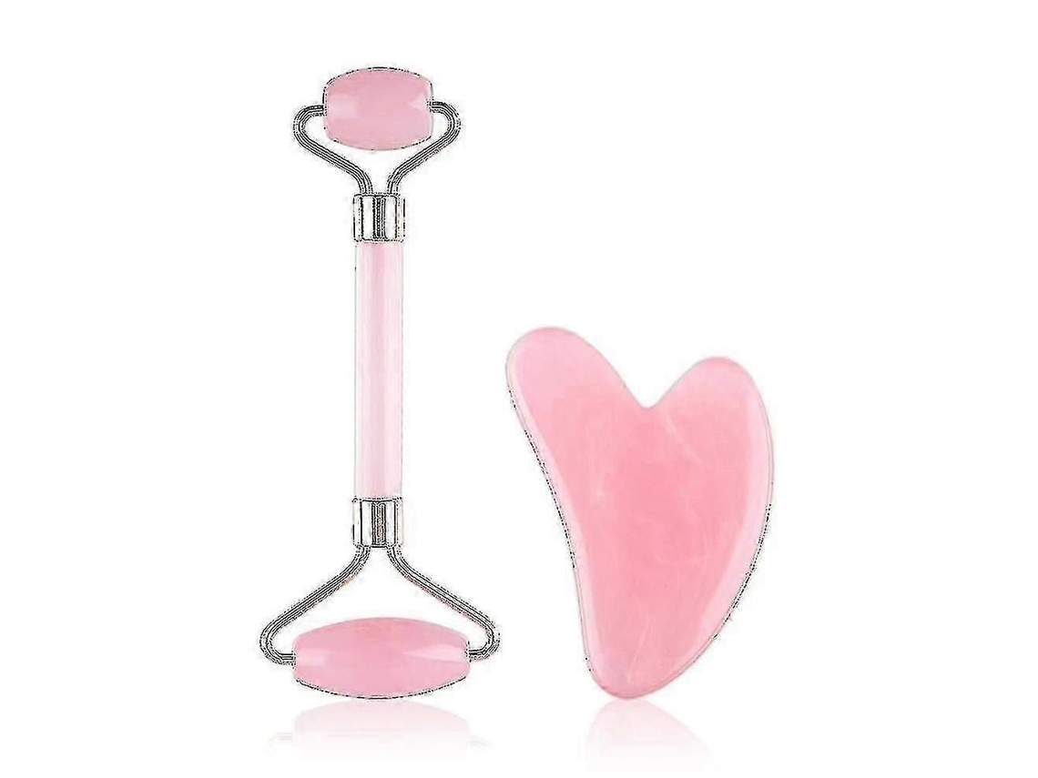 Massageador Facial com Rolos, Lifting e Adelgaçante, Conjunto de Rolos Gua Sha em Resina Rosa N Atural, Placa GOKOCO