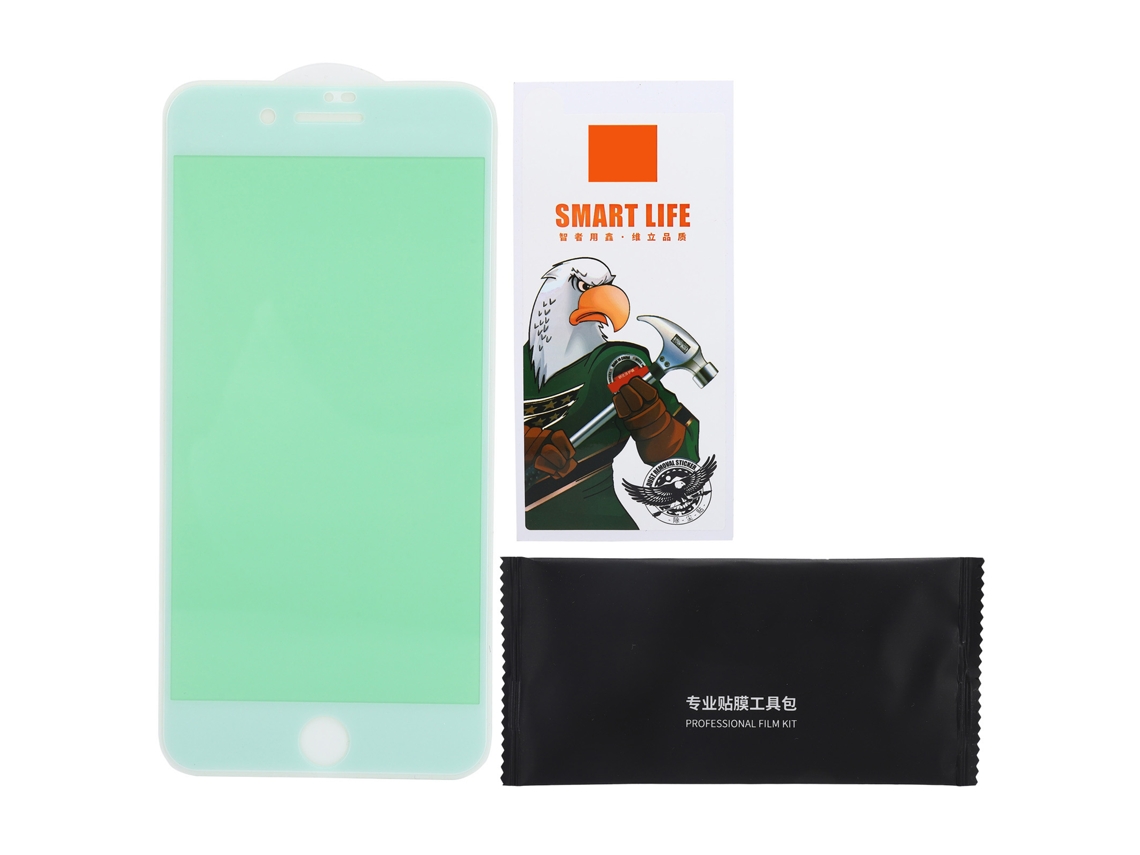 Película de Vidro Temperado com Luz Verde para iPhone 7 Plus com Borda Branca