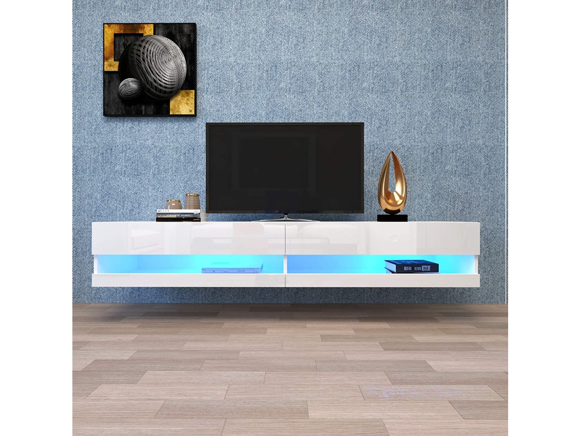 Móvel De Tv Suspenso Com Iluminação Led Para Tv De 40-49 Polegadas Mdf Branco 140x40x30,5 Cm