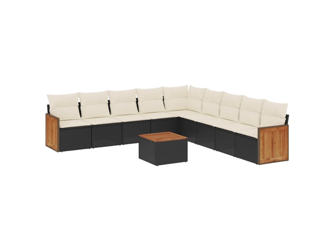 Conjunto 10 sofás de jardim c/ almofadões VIDAXL vime PE preto