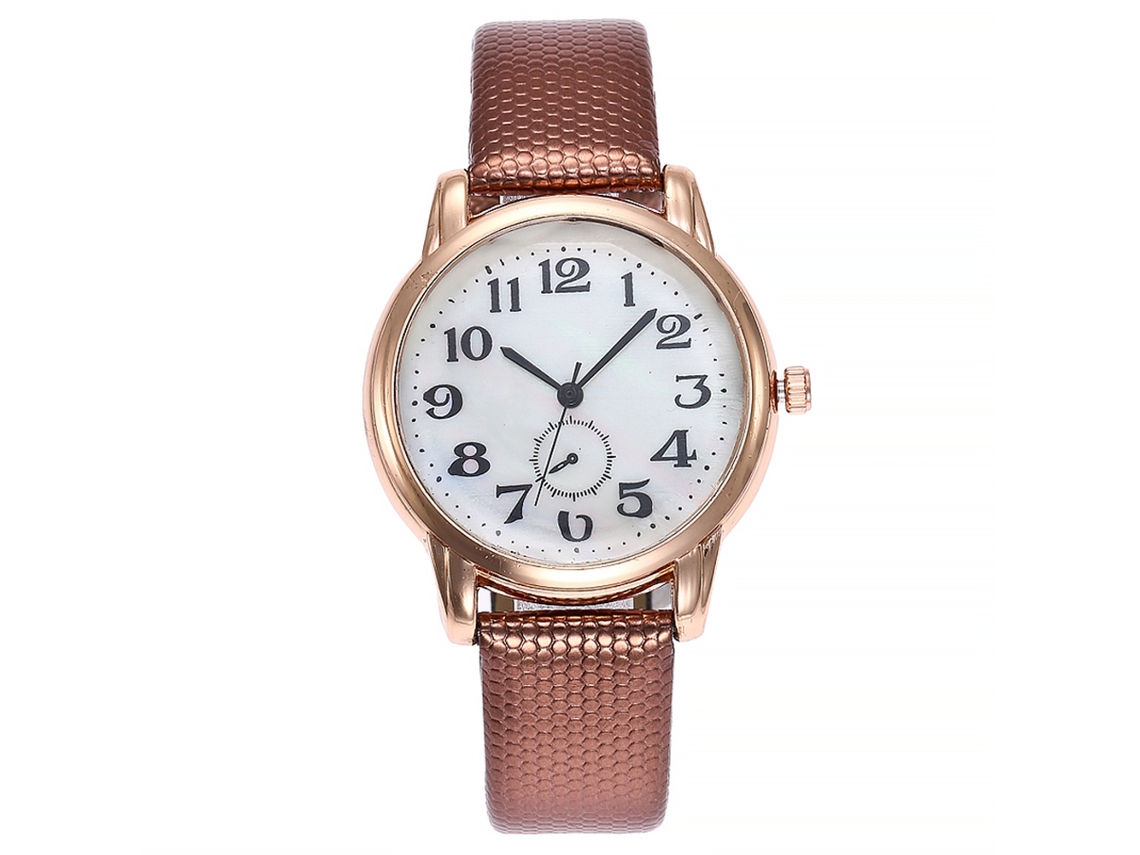 Relógio Feminino Vansvar Pulseira Pu Slim Números Árabes Quartzo Marrom
