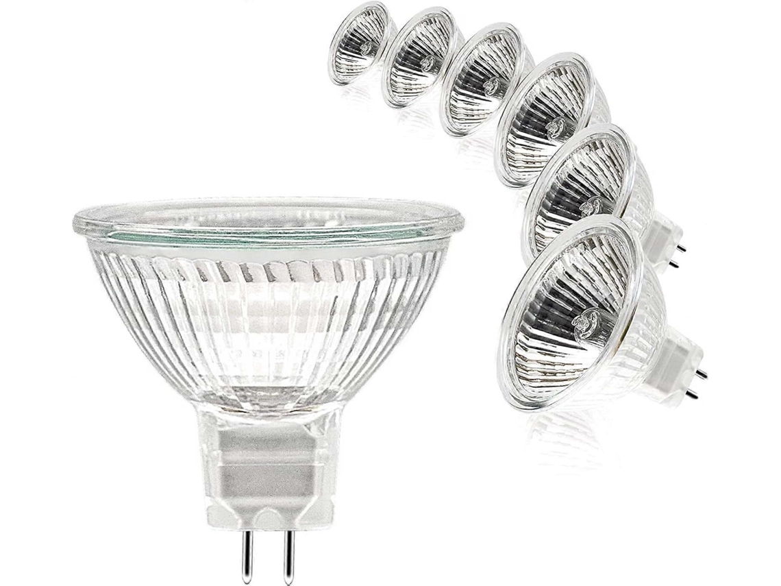Rebe bombilla Spotlight Mr16, 12v 50w, Base Gu5.3, Regulável, Luz Branca Quente 2700k, Pacote de 6