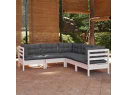 Vidaxl 5 Pcs Conj. Lounge De Jardim C/ Almofadões Pinho Maciço Branco