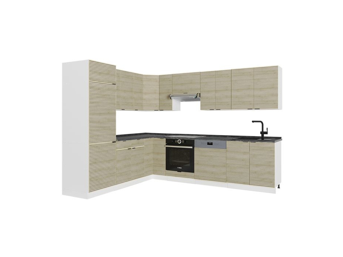 Cozinha Em Ângulo Fame Line, 227x287cm, Pt Antracite, Carvalho Lambril/branco, Branco, Vicco
