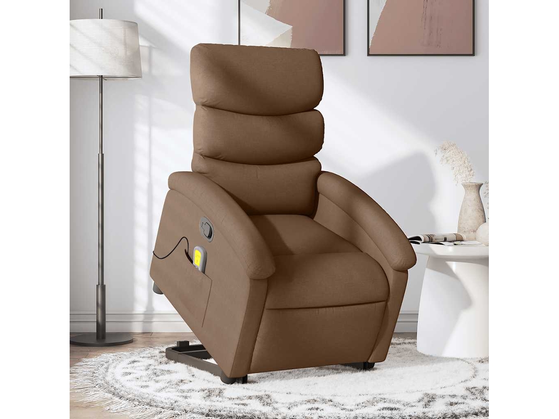 Vidaxl Poltrona Reclinável Massagens Tecido Castanho
