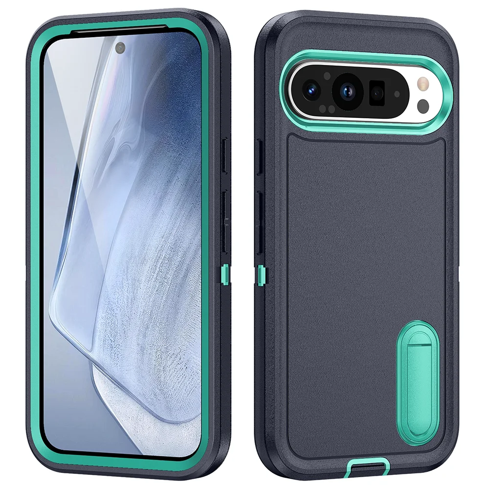 (azul Escuro, Google Pixel 9 Pro Xl) Capa Protetora Reforçada De Dupla Camada, Suporte Invisível À Prova De Choque, Capa Traseira Fosca