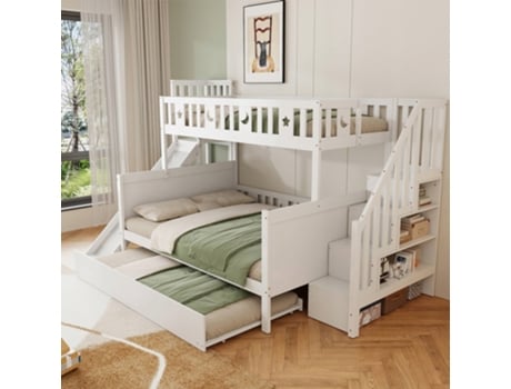 Cama Beliche Arhatreya Com Escorregador, Prateleira E Cama Extra (90/140x200 Cm Branco)