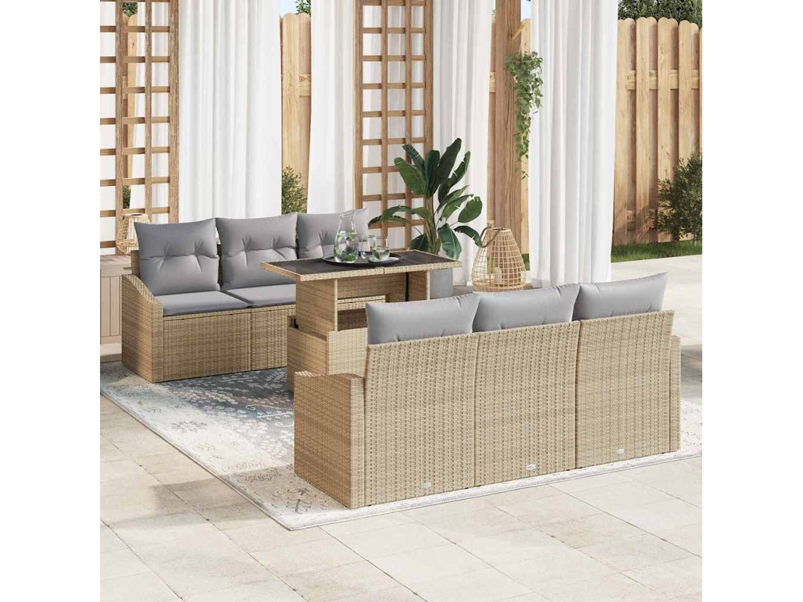 Vidaxl Conjunto De Sofá De Jardim 7 Unid. Bege E Cinza Claro Vime Pe